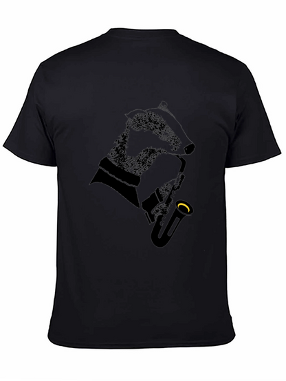 Jazz Badger Black T-Shirt - Cool Animal Saxophone Design