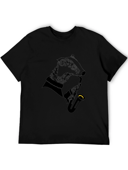 Jazz Badger Black T-Shirt - Cool Animal Saxophone Design