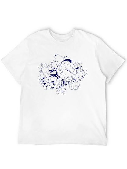 Mens Black T-Shirt with Clock Graphic
