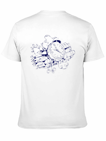 Mens Black T-Shirt with Clock Graphic