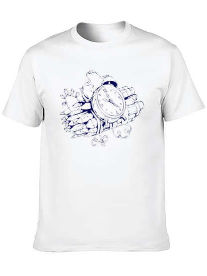 Mens Black T-Shirt with Clock Graphic