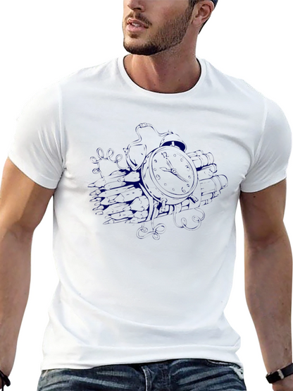 Mens Black T-Shirt with Clock Graphic