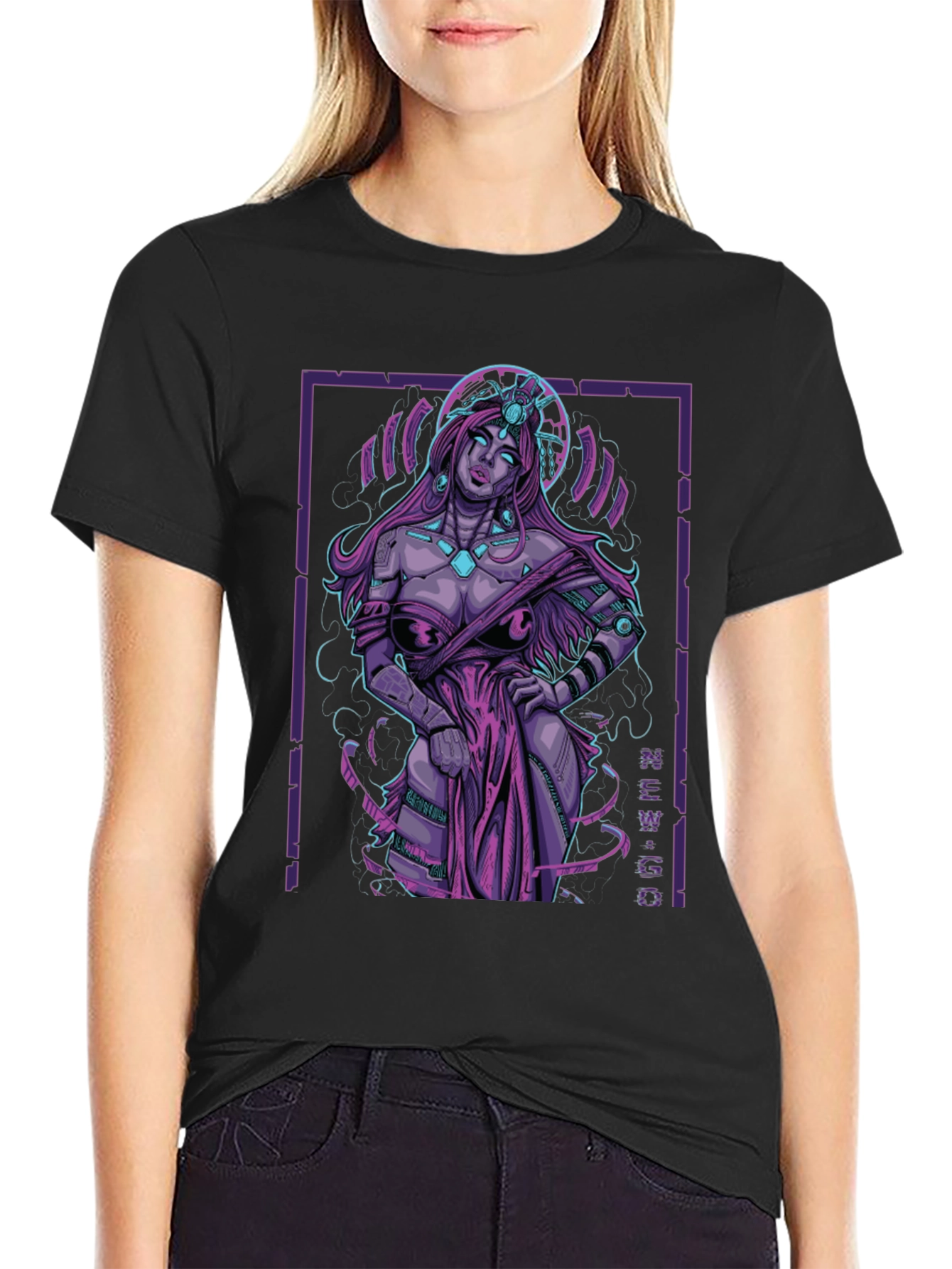 Cyberpunk Goddess Graphic Tee - Edgy Style