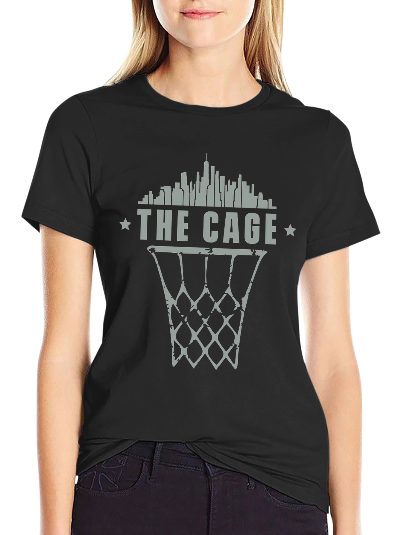 The Cage Basketball T-Shirt - City Skyline Design
