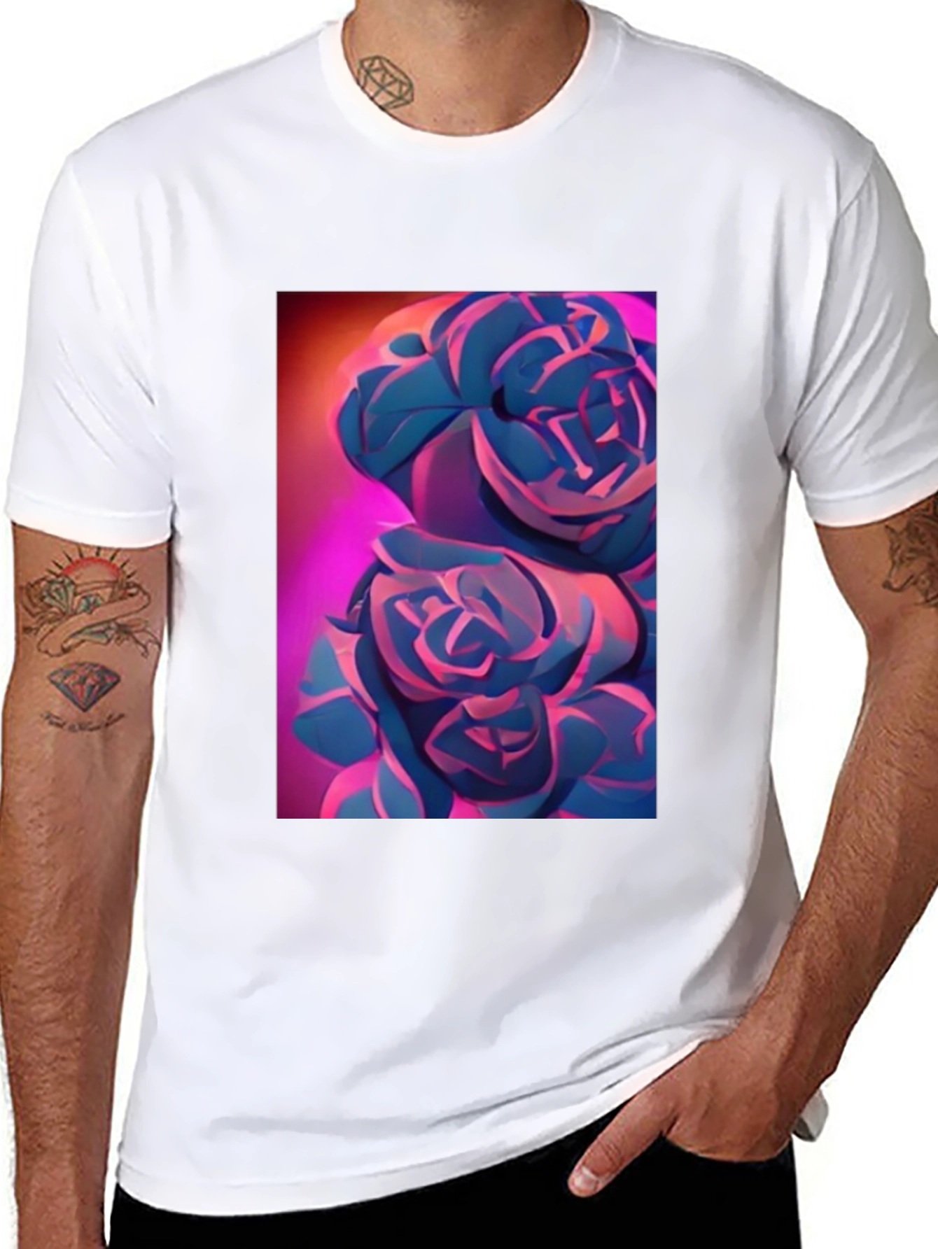 Modern Floral Graphic Tee - Artistic Rose Design