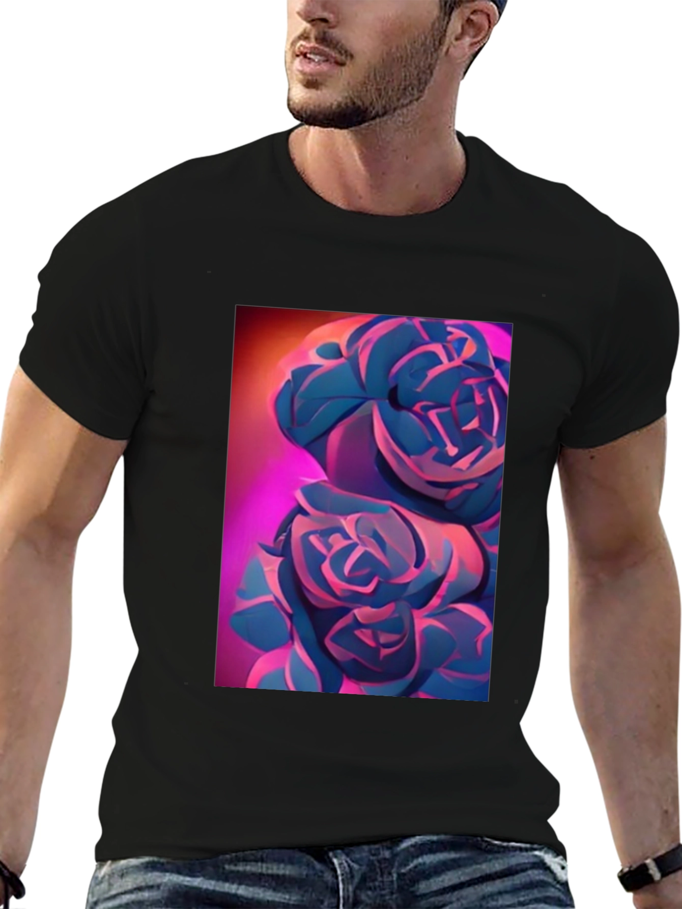 Modern Floral Graphic Tee - Artistic Rose Design