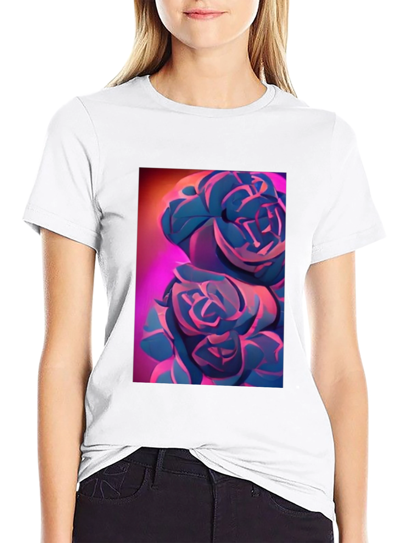 Modern Floral Graphic Tee - Artistic Rose Design