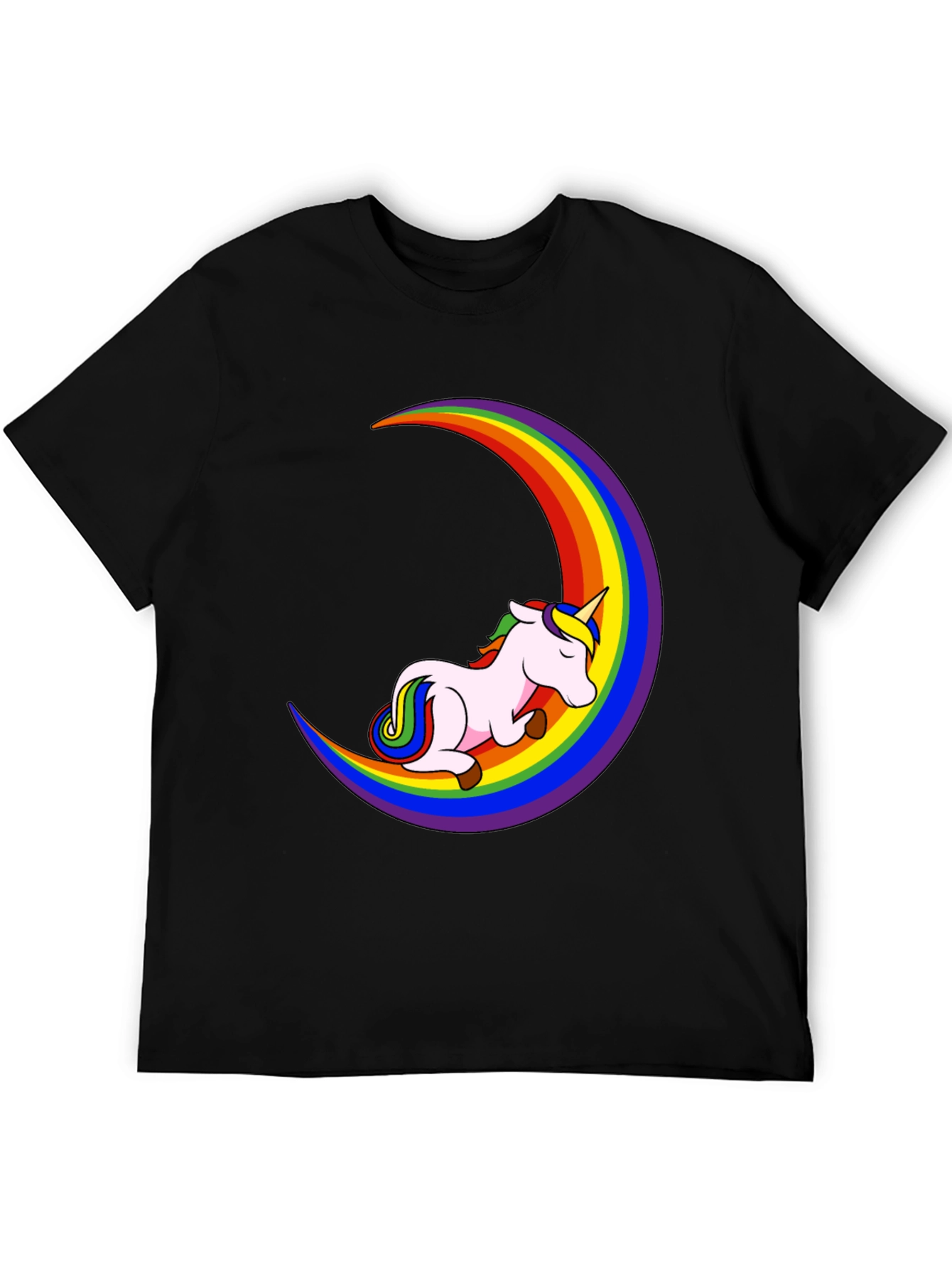 Unicorn Rainbow Moon Black T-Shirt