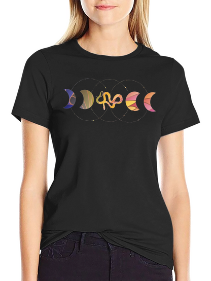 Moon Phases Snake Graphic Black Tee