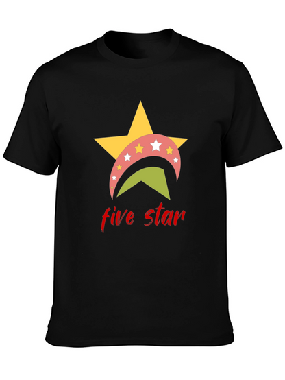 Five Star Graphic Tee - Casual Black T-Shirt