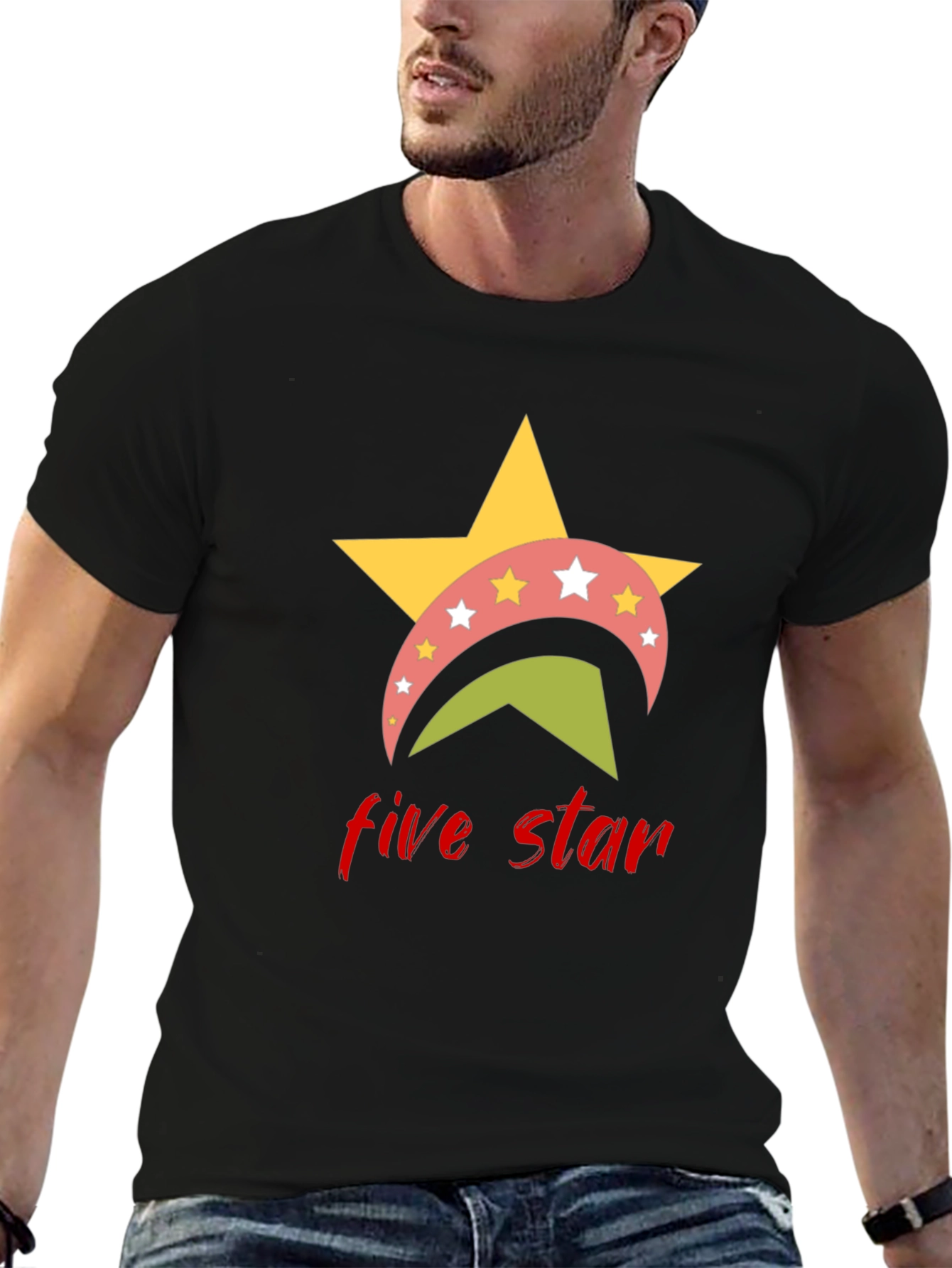 Five Star Graphic Tee - Casual Black T-Shirt