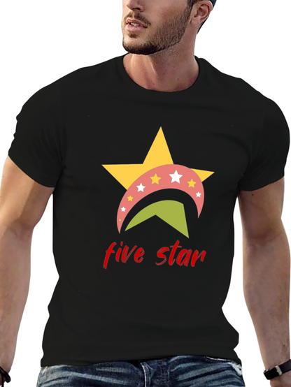 Five Star Graphic Tee - Casual Black T-Shirt
