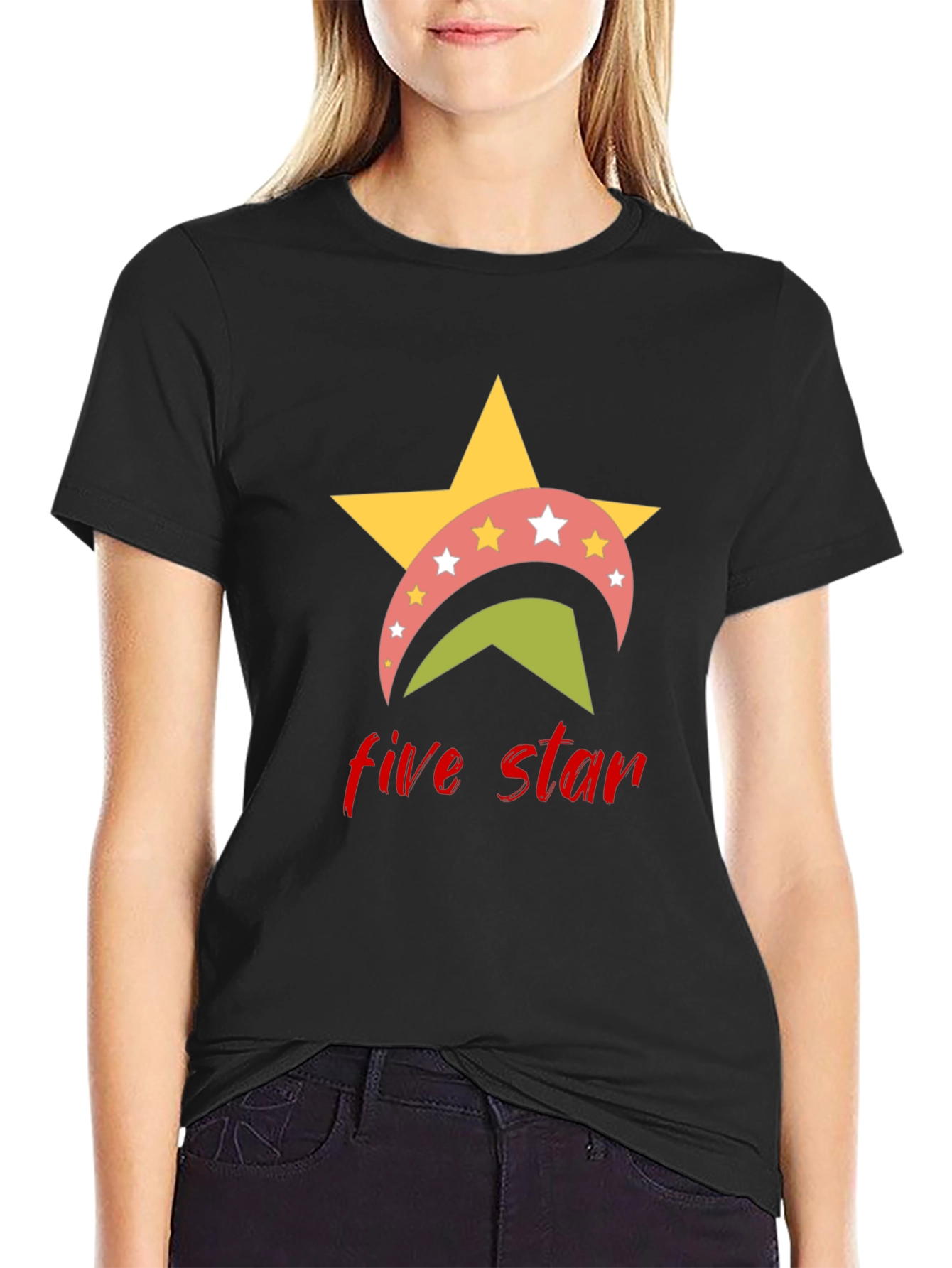 Five Star Graphic Tee - Casual Black T-Shirt