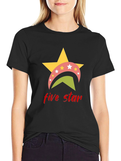 Five Star Graphic Tee - Casual Black T-Shirt