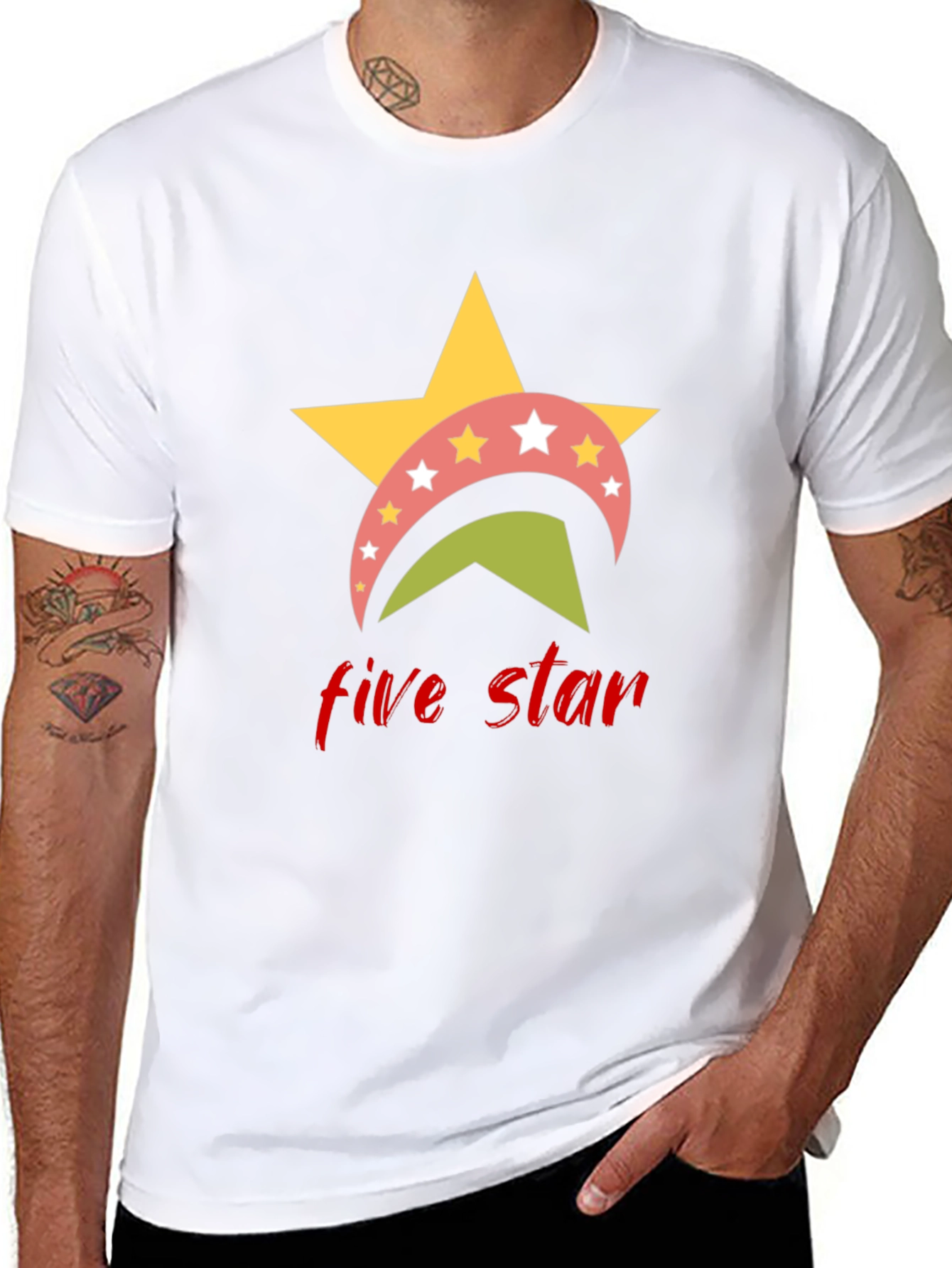 Five Star Graphic Tee - Casual Black T-Shirt
