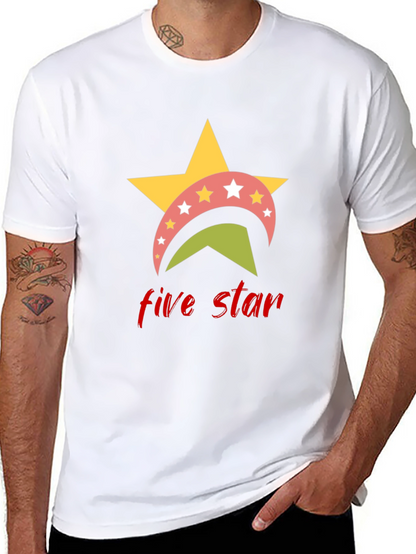 Five Star Graphic Tee - Casual Black T-Shirt