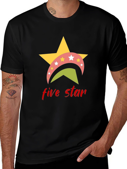Five Star Graphic Tee - Casual Black T-Shirt