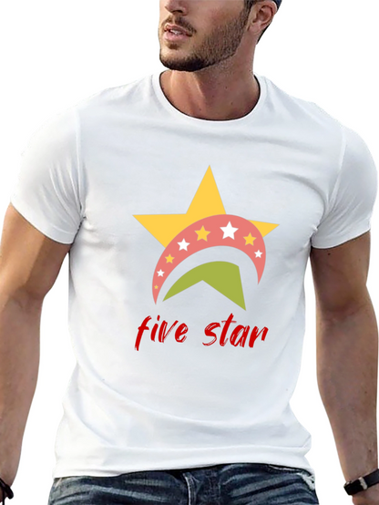 Five Star Graphic Tee - Casual Black T-Shirt