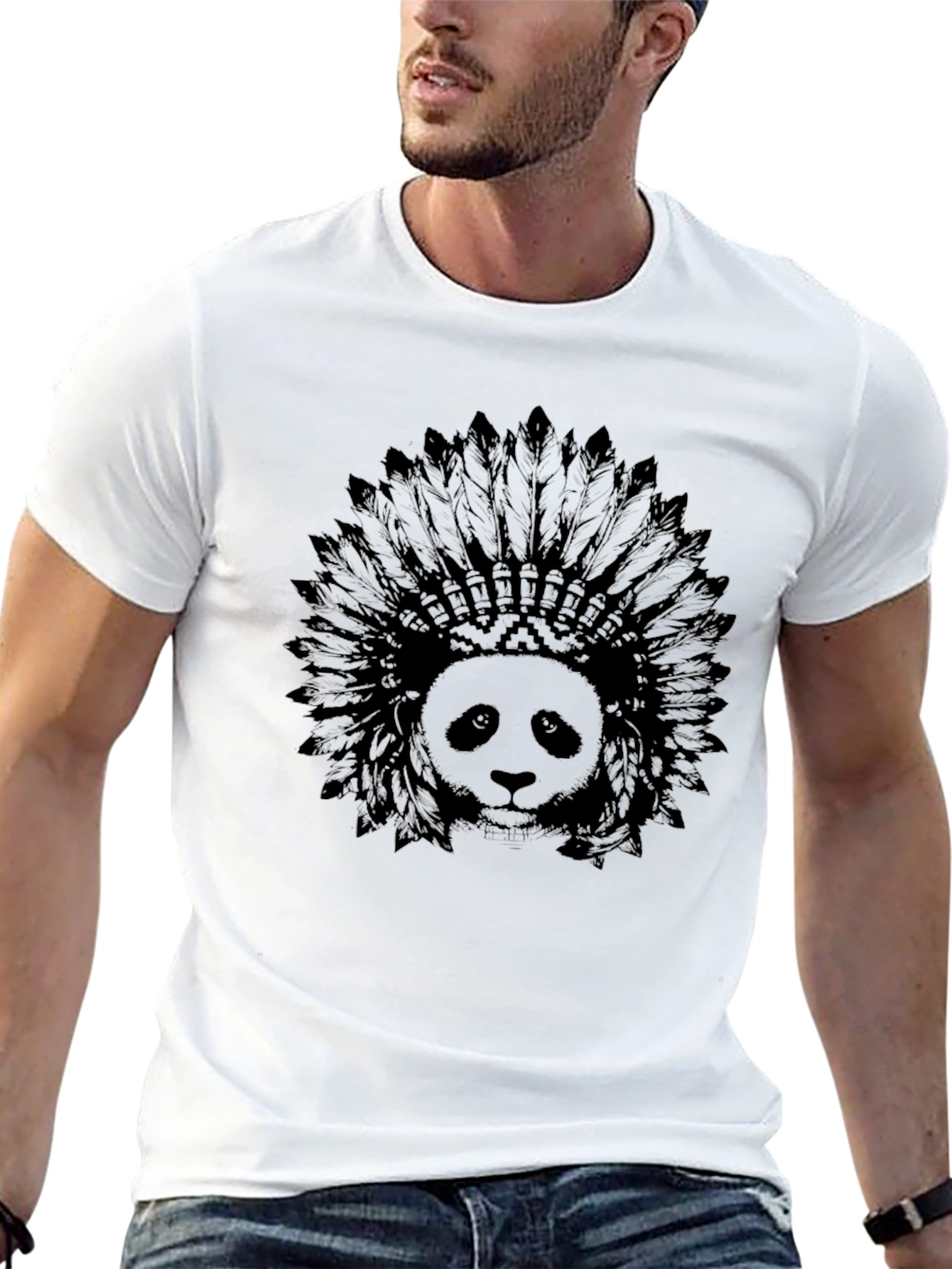 Panda Headdress Graphic Black T-Shirt