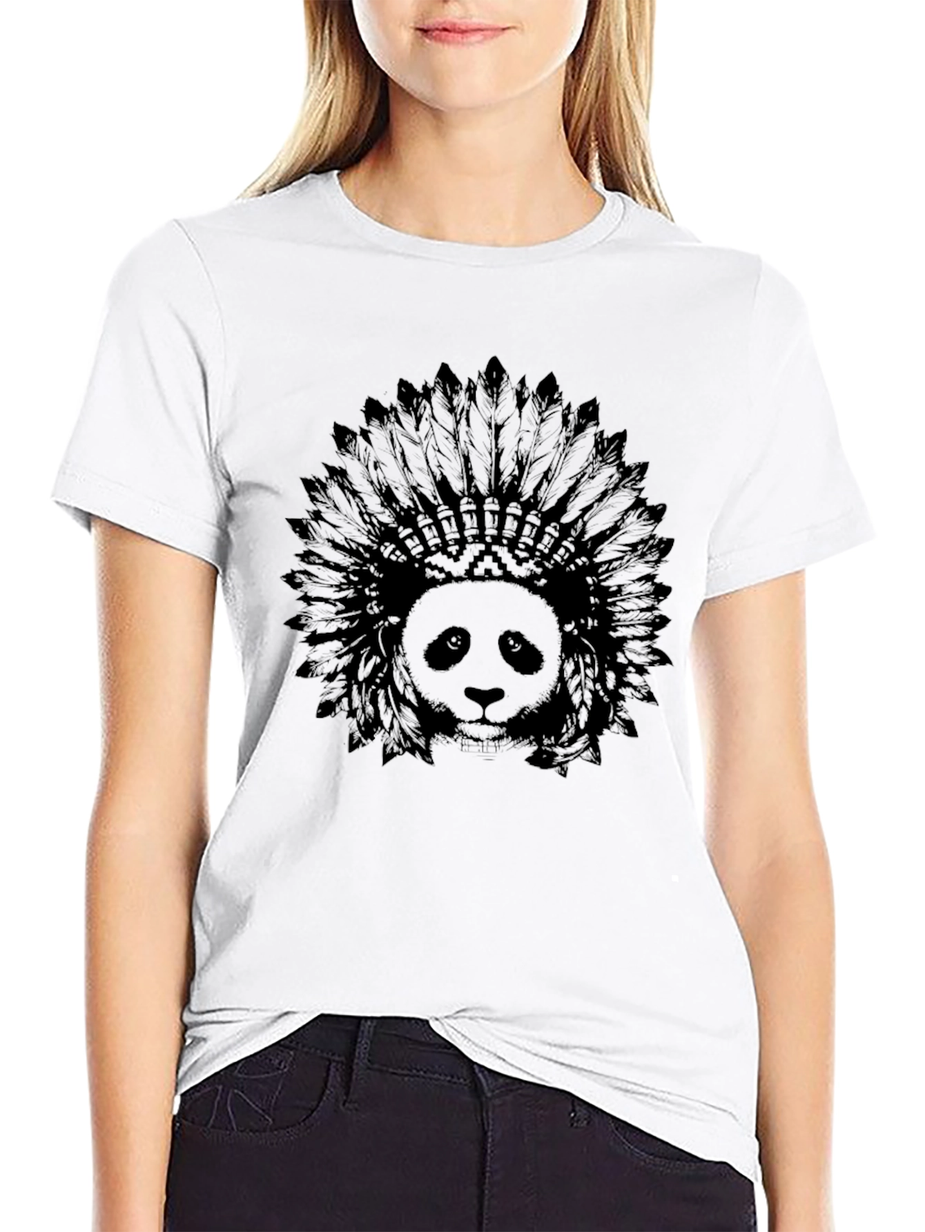Panda Headdress Graphic Black T-Shirt