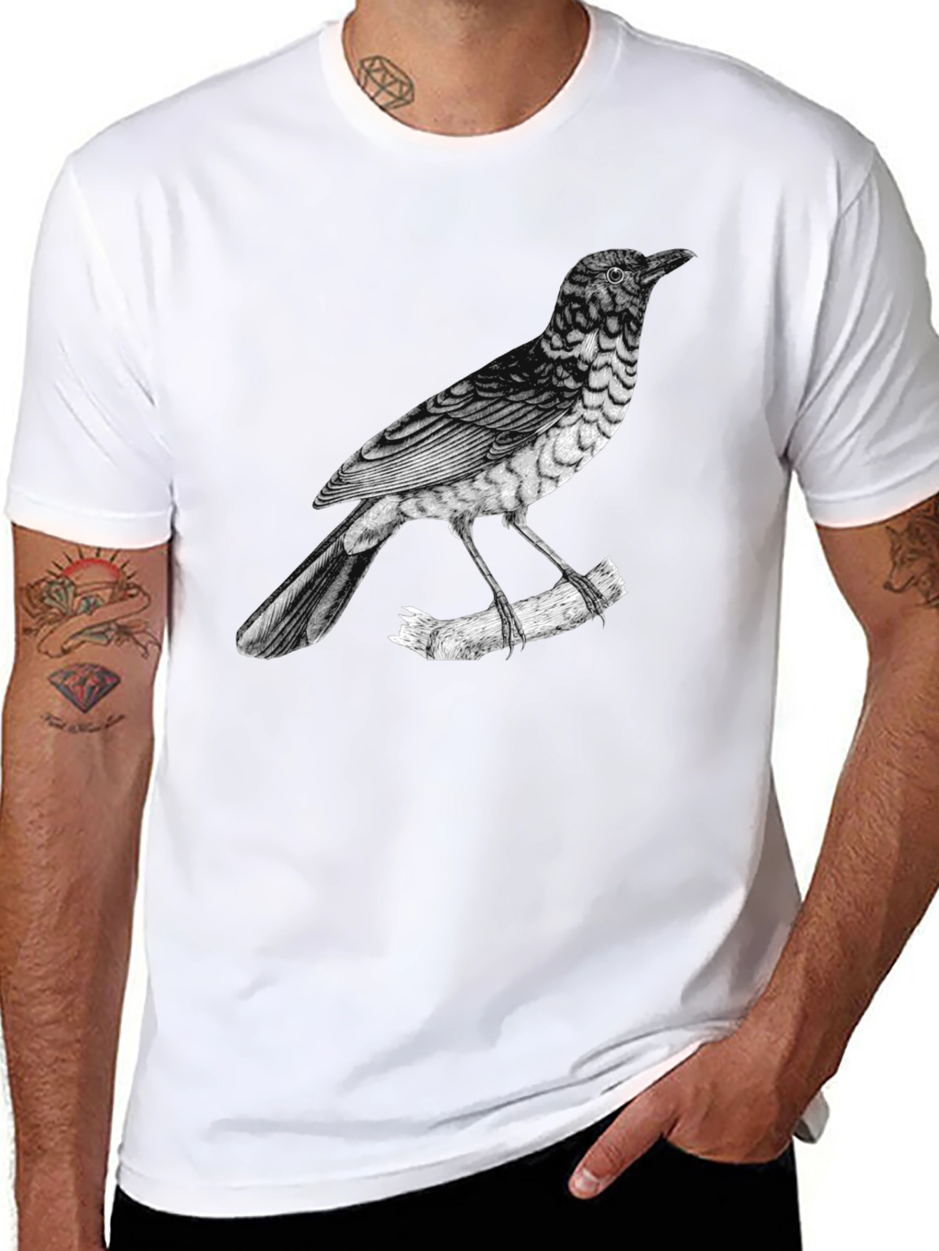 Mens Bird Print Black T-Shirt
