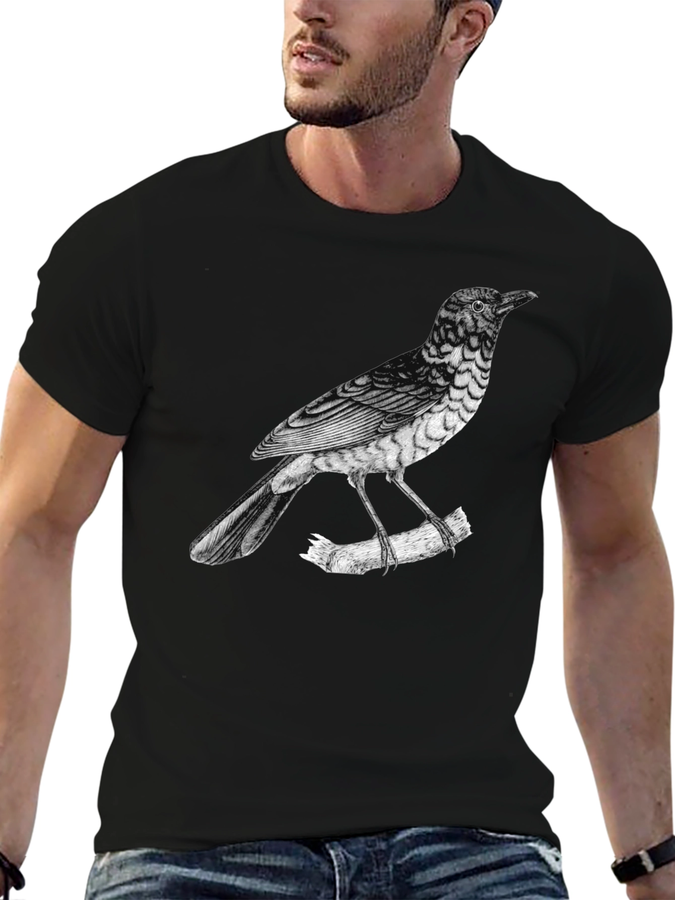 Mens Bird Print Black T-Shirt