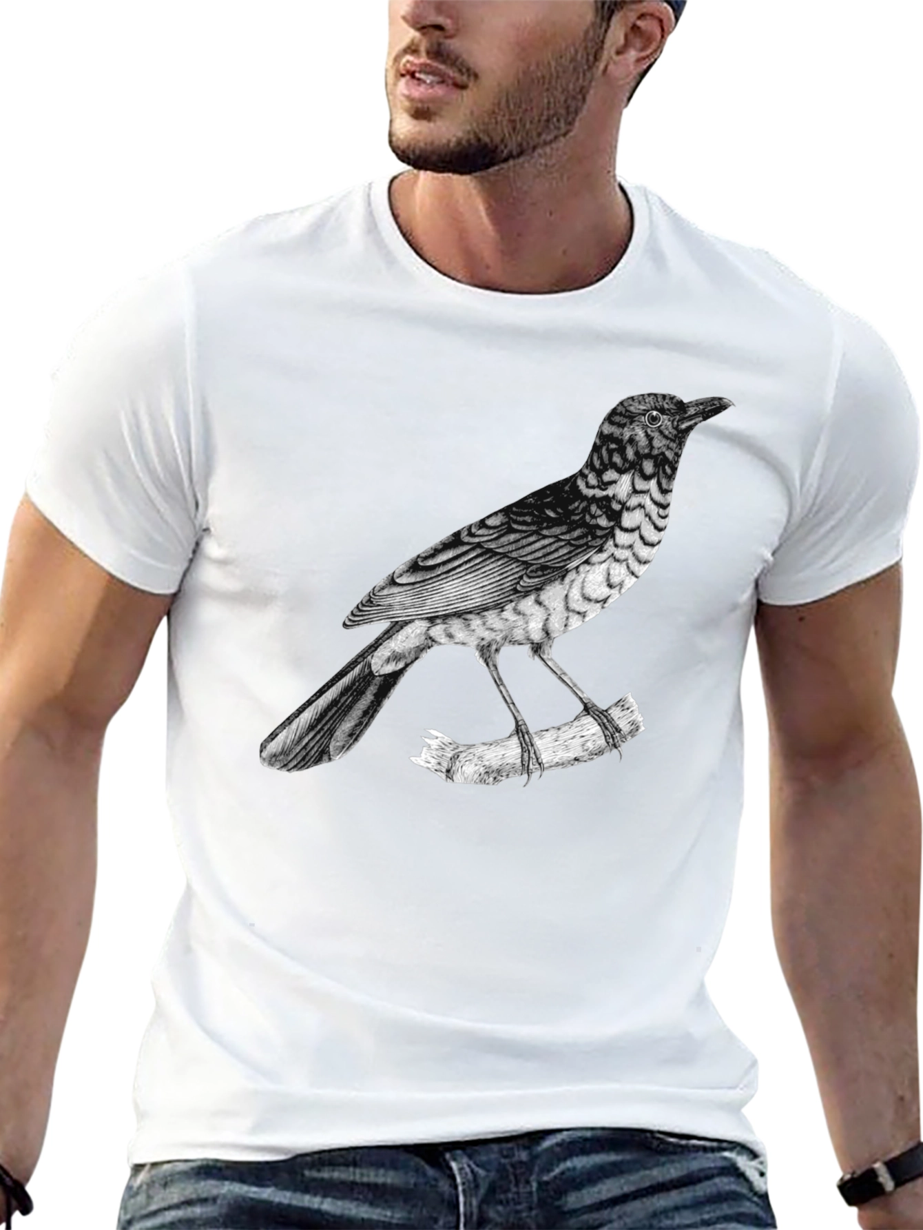 Mens Bird Print Black T-Shirt
