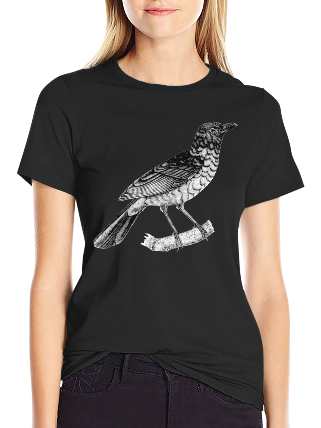 Mens Bird Print Black T-Shirt
