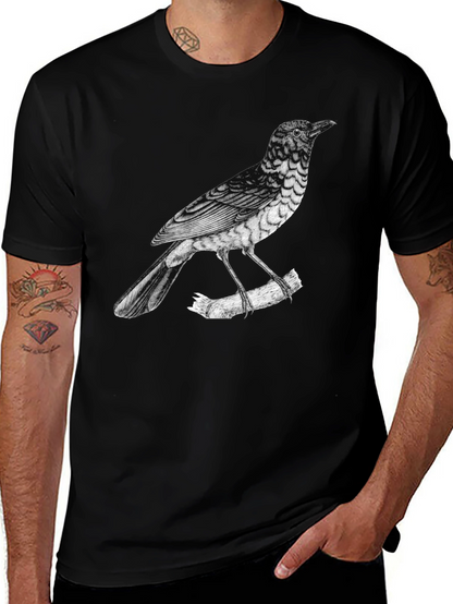 Mens Bird Print Black T-Shirt