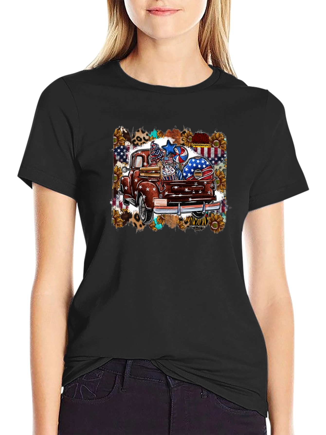 Patriotic Truck Graphic Tee - Mens Black T-Shirt