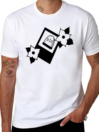 RIP Tombstone Floral Graphic Tee - Classic Black