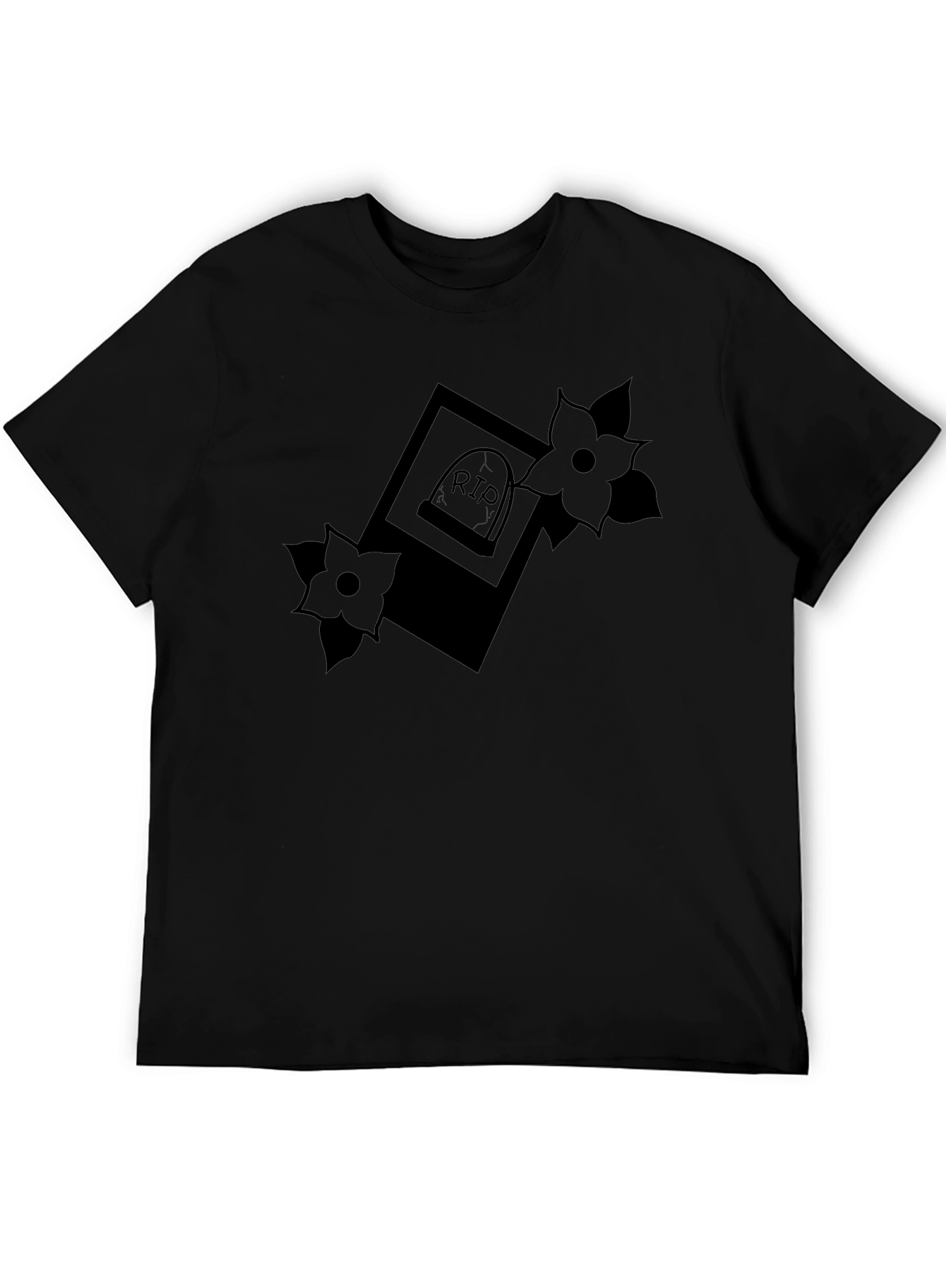 RIP Tombstone Floral Graphic Tee - Classic Black
