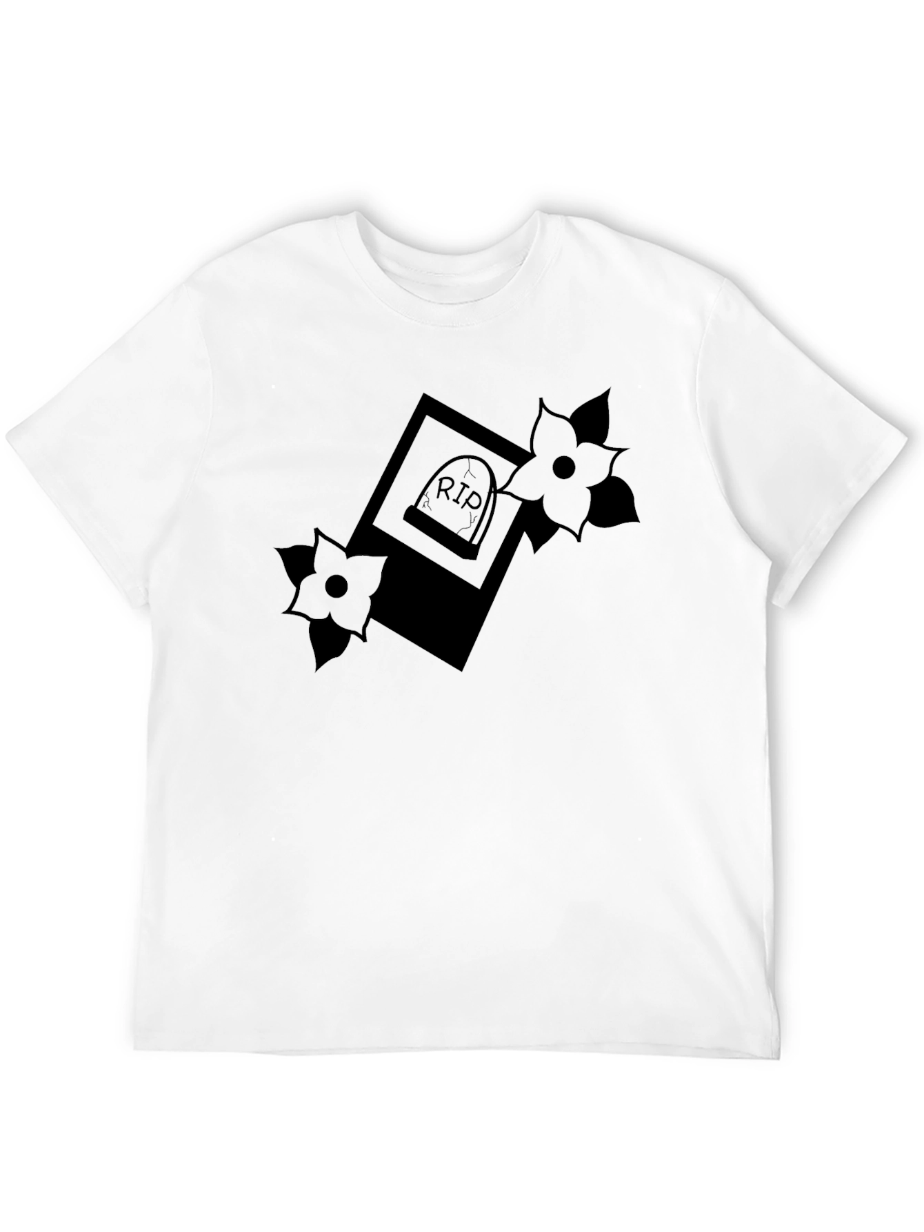 RIP Tombstone Floral Graphic Tee - Classic Black