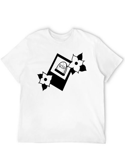 RIP Tombstone Floral Graphic Tee - Classic Black