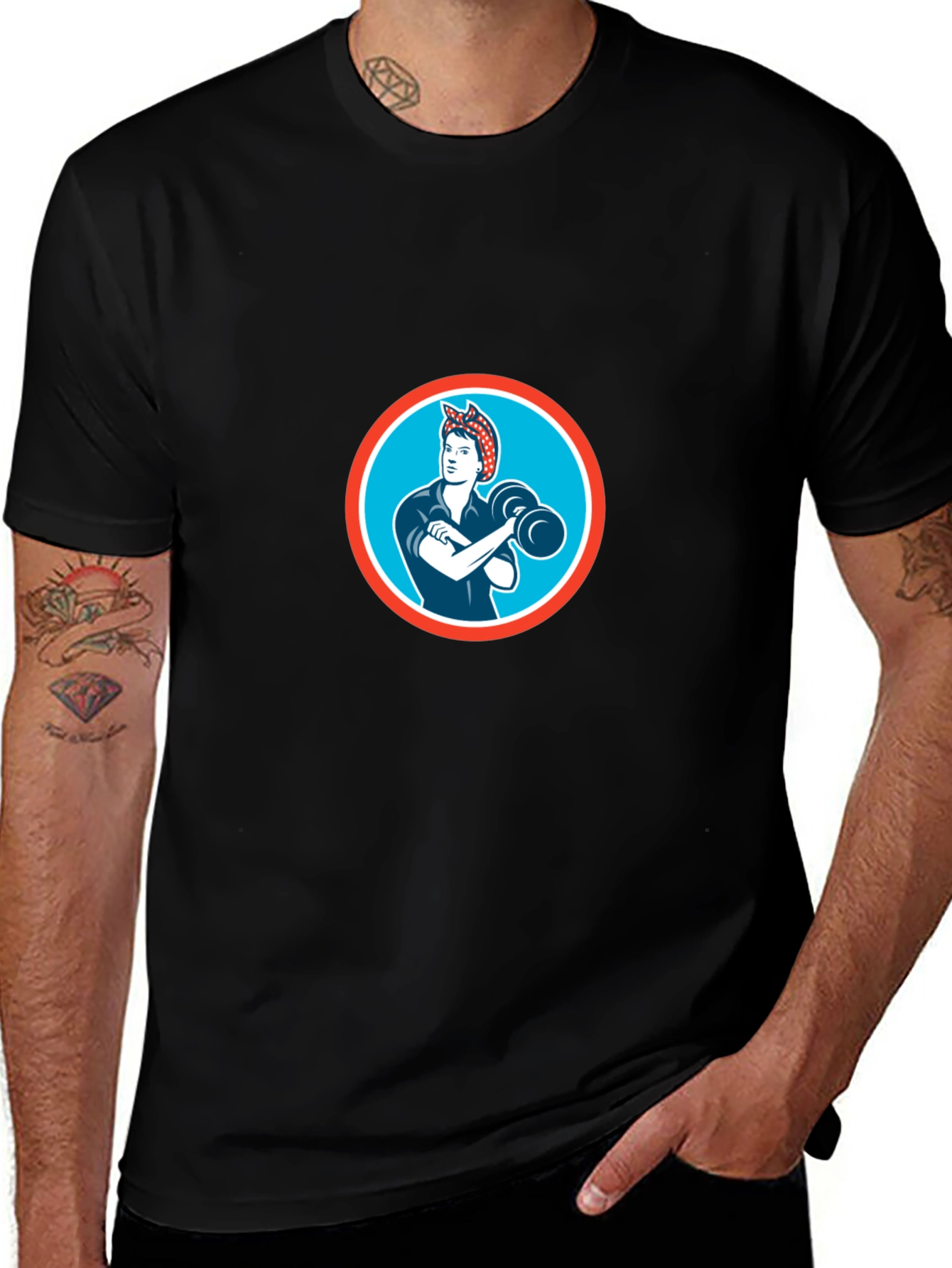 Retro Rosie the Riveter Graphic Tee - Black