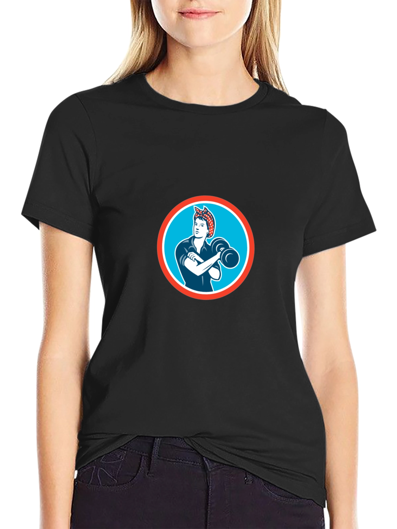 Retro Rosie the Riveter Graphic Tee - Black
