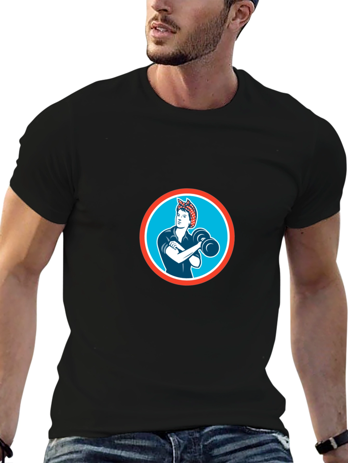 Retro Rosie the Riveter Graphic Tee - Black