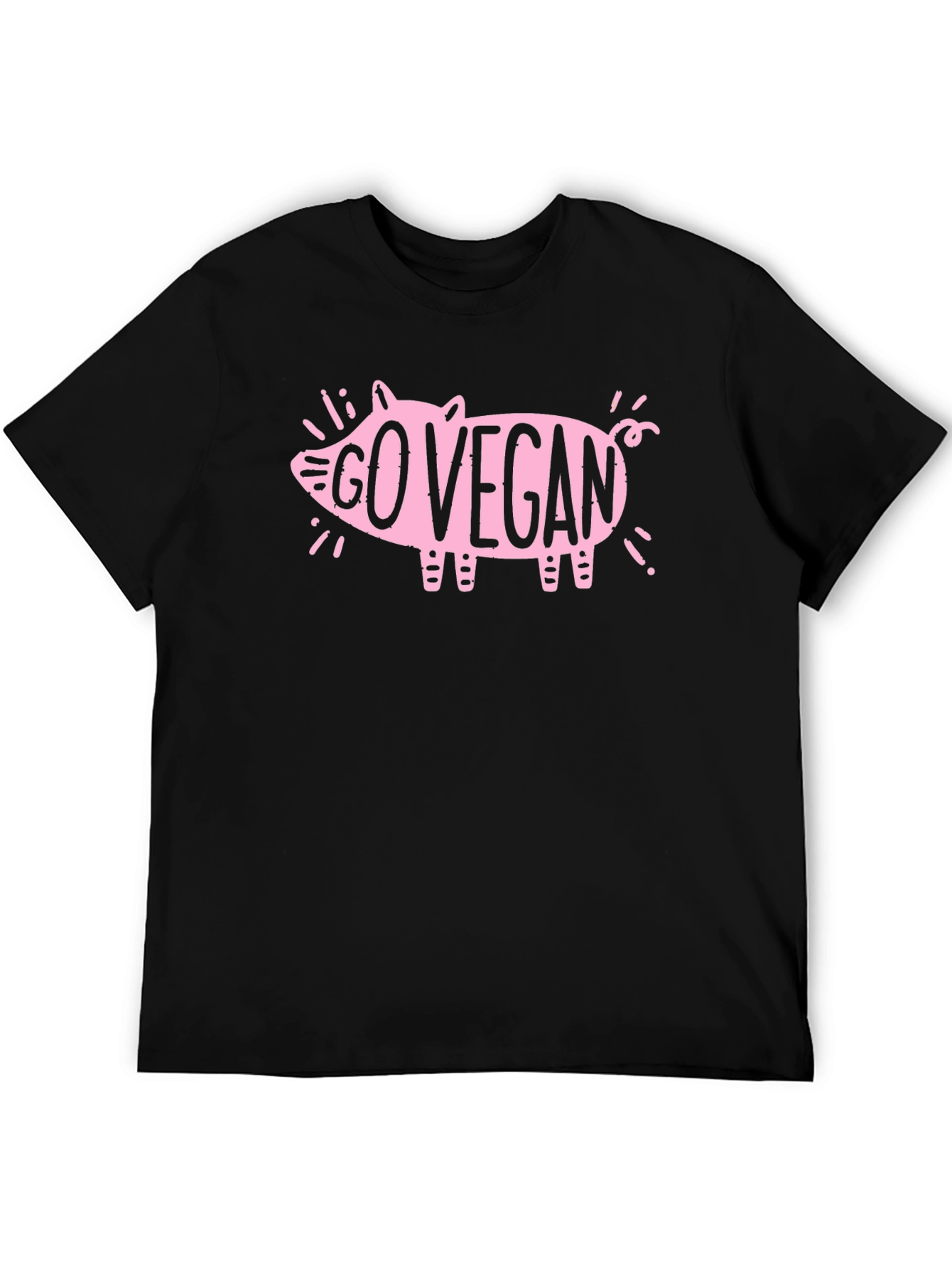Go Vegan Pig Graphic T-Shirt - Black