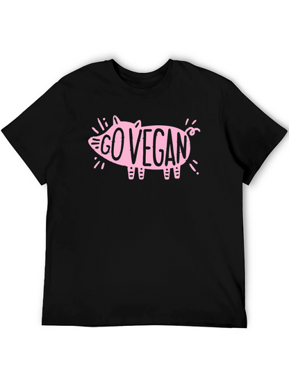Go Vegan Pig Graphic T-Shirt - Black