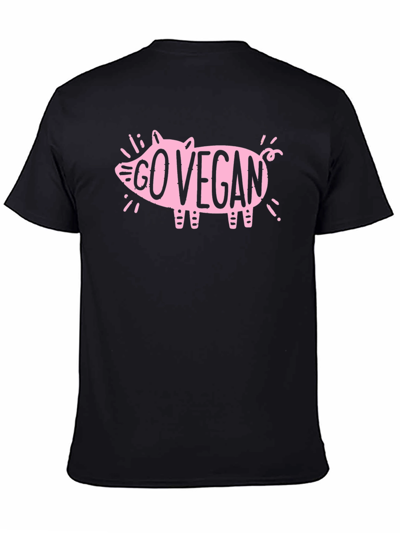 Go Vegan Pig Graphic T-Shirt - Black