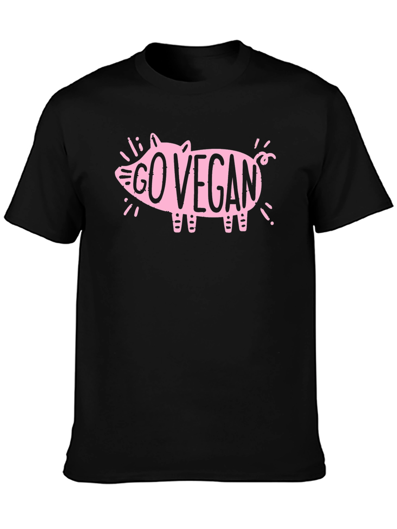 Go Vegan Pig Graphic T-Shirt - Black