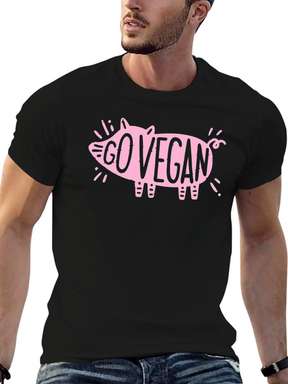 Go Vegan Pig Graphic T-Shirt - Black