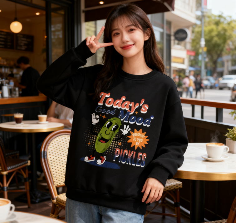 Today's Good Mood" Pickle Character Graphic Crewneck