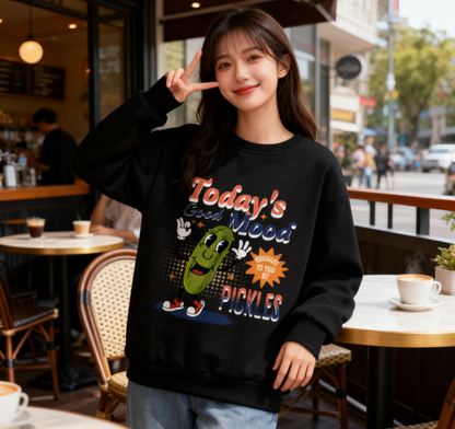 Today's Good Mood" Pickle Character Graphic Crewneck