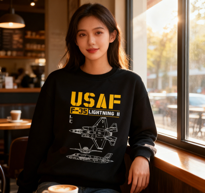 Military Aircraft F-35 USAF Blueprint Crewneck