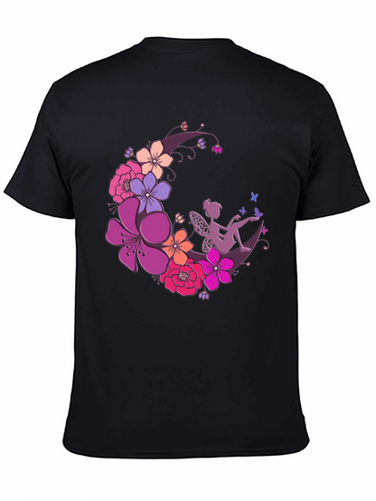 Floral Fairy Moon Black T-Shirt