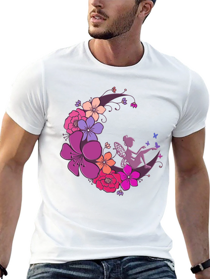 Floral Fairy Moon Black T-Shirt