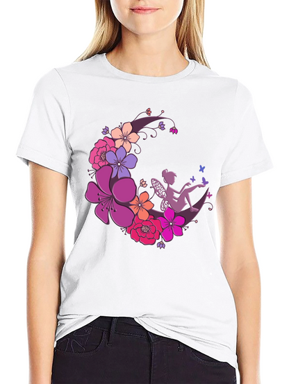 Floral Fairy Moon Black T-Shirt