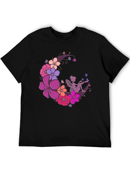Floral Fairy Moon Black T-Shirt