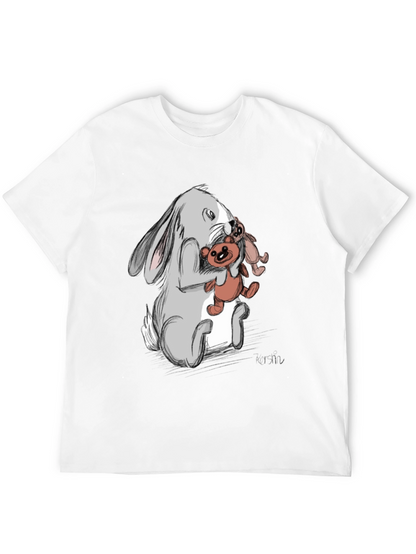Rabbit Hugging Teddy Bear Graphic Tee - Black